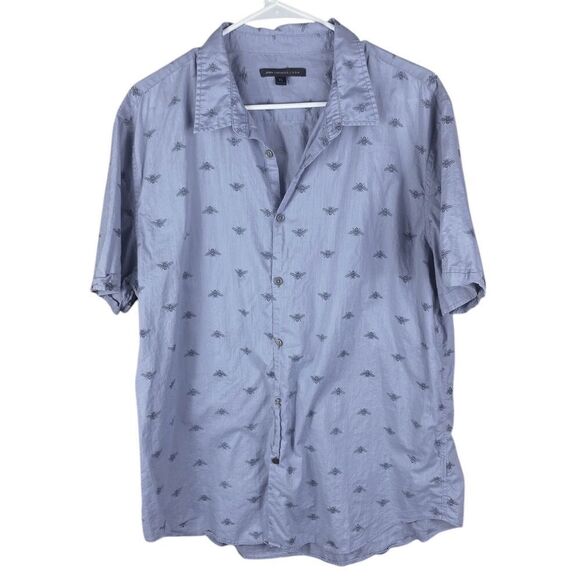 John Varvatos Mens Light Blue Short Sleeve Bee Printed Button-Down Shirt Size XL - Picture 1 of 4